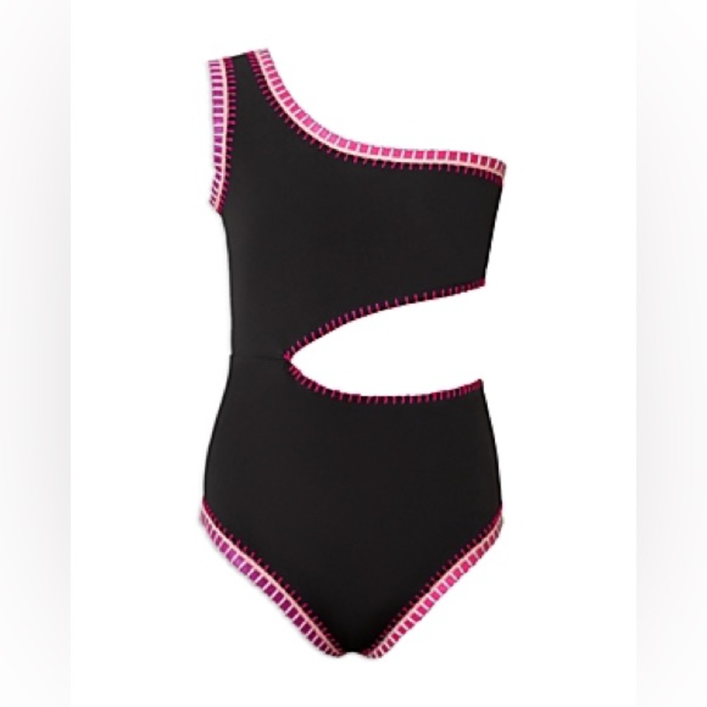 New - PQ Swim Girls' Rainbow Embroidered Cutout One Piece Swimsuit